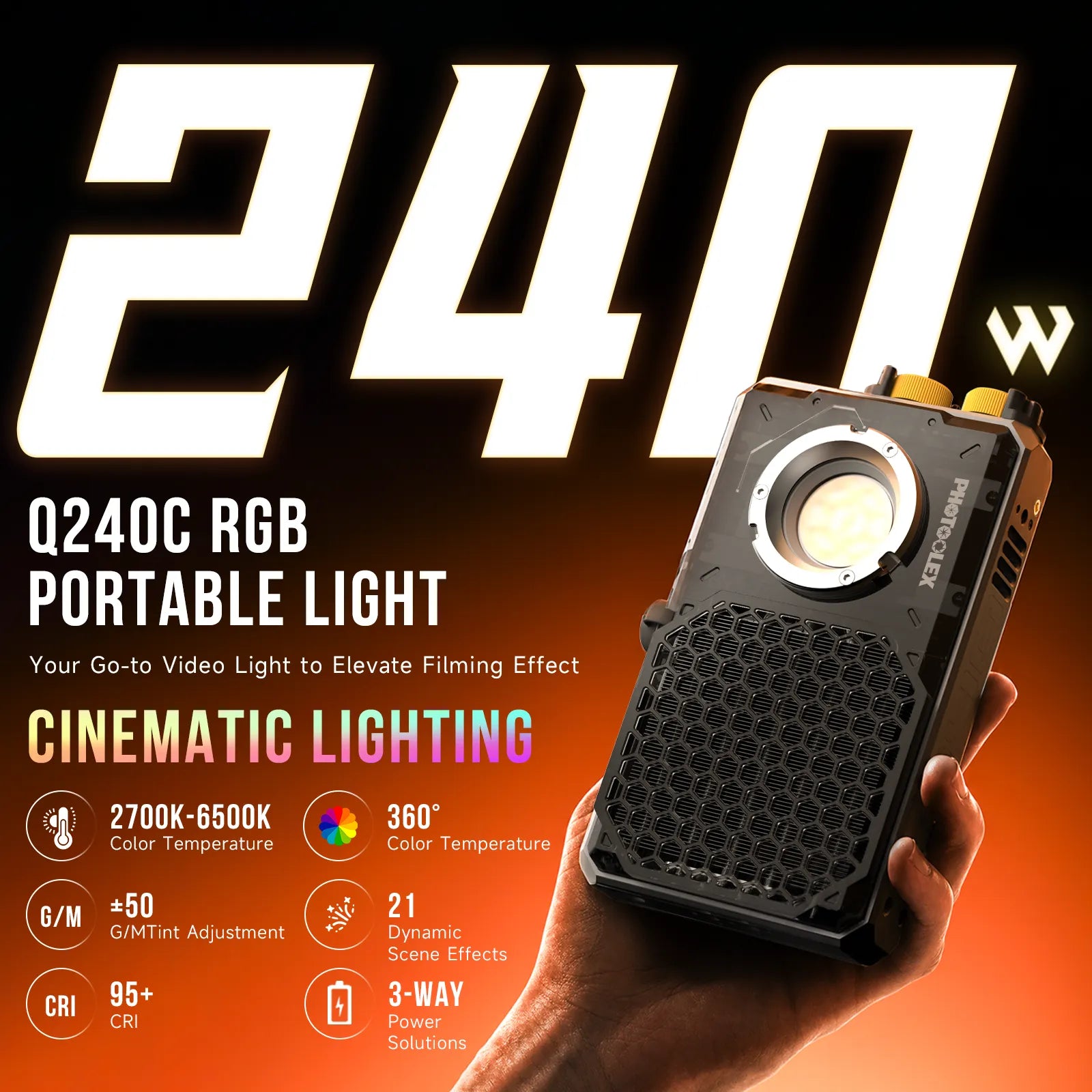 PHOTOOLEX Q240C RGB Portable Light - Photoolex