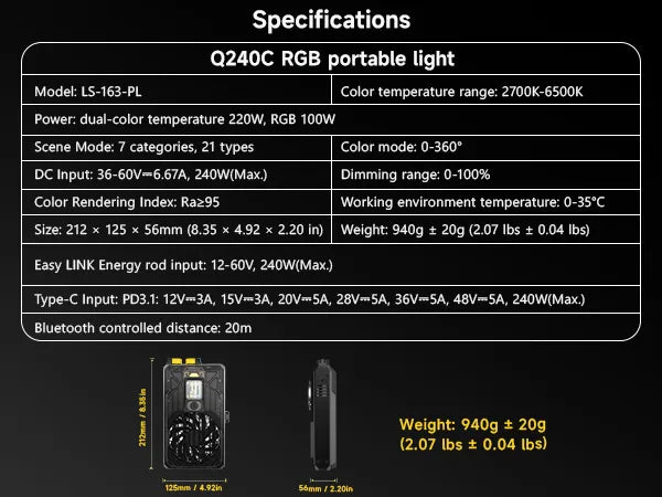 PHOTOOLEX Q240C RGB Portable light mo 14