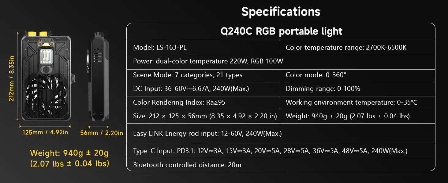 PHOTOOLEX Q240C RGB Portable light pc 14