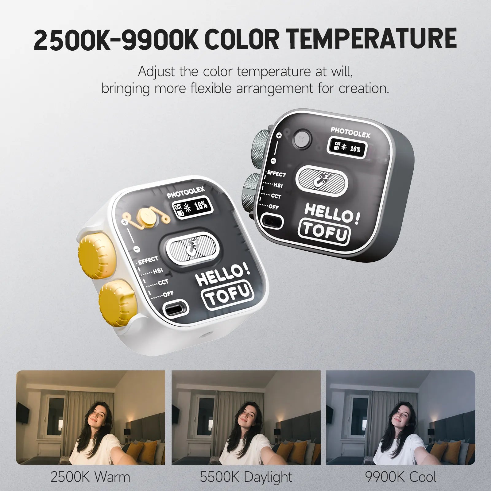 PHOTOOLEX Hello TOFU RGB Portable LED Camera Light - Photoolex